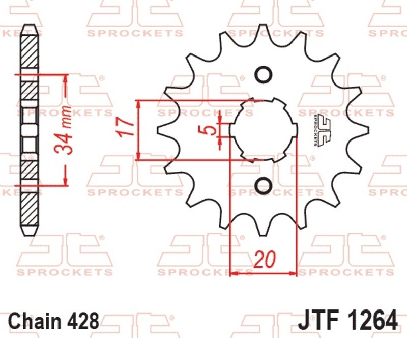 JT SPROCKETS Stålstandard främre kedjehjul - 428 Figur 1