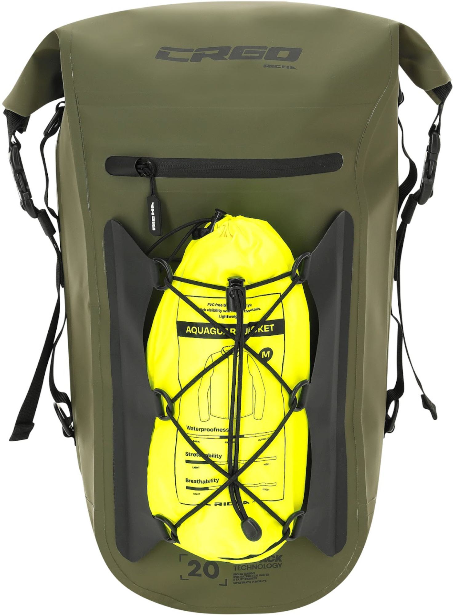 Side view of Richa CRGO Niagara 20L waterproof Backpack