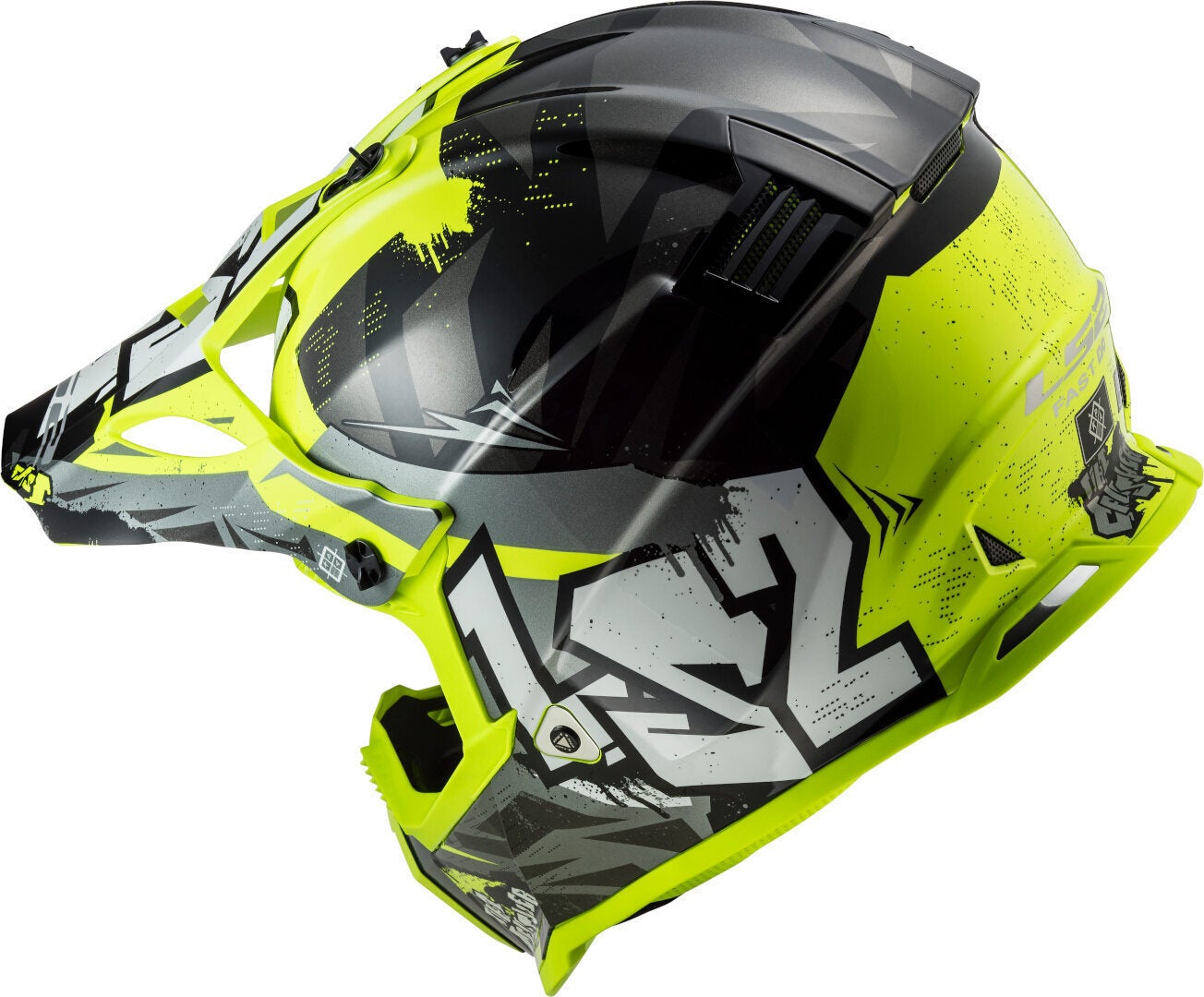 LS2 MX437 Fast Evo Crusher Casco Motocross nero opaco/neon M (57/58) Figura 5