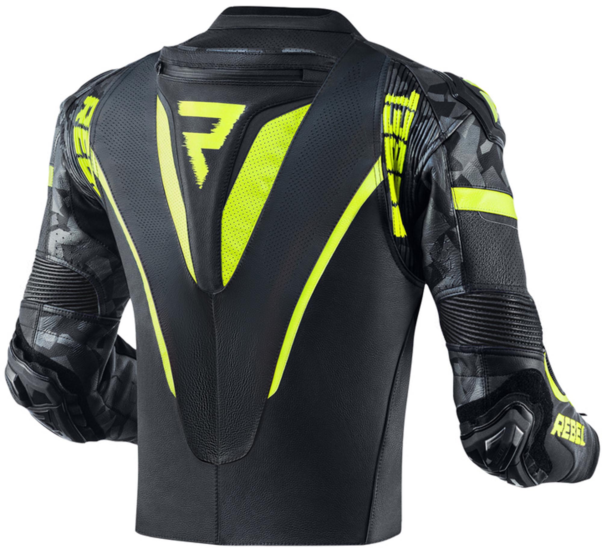 Rebelhorn Rebel Motorcykelskinnjacka svart/gul 50 Figur 2
