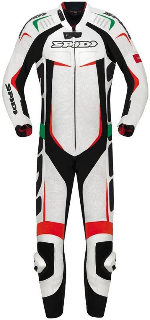 Spidi Track Wind Pro One Piece Motorcycle Leather Suit white/black/red/green 52 Figure 1