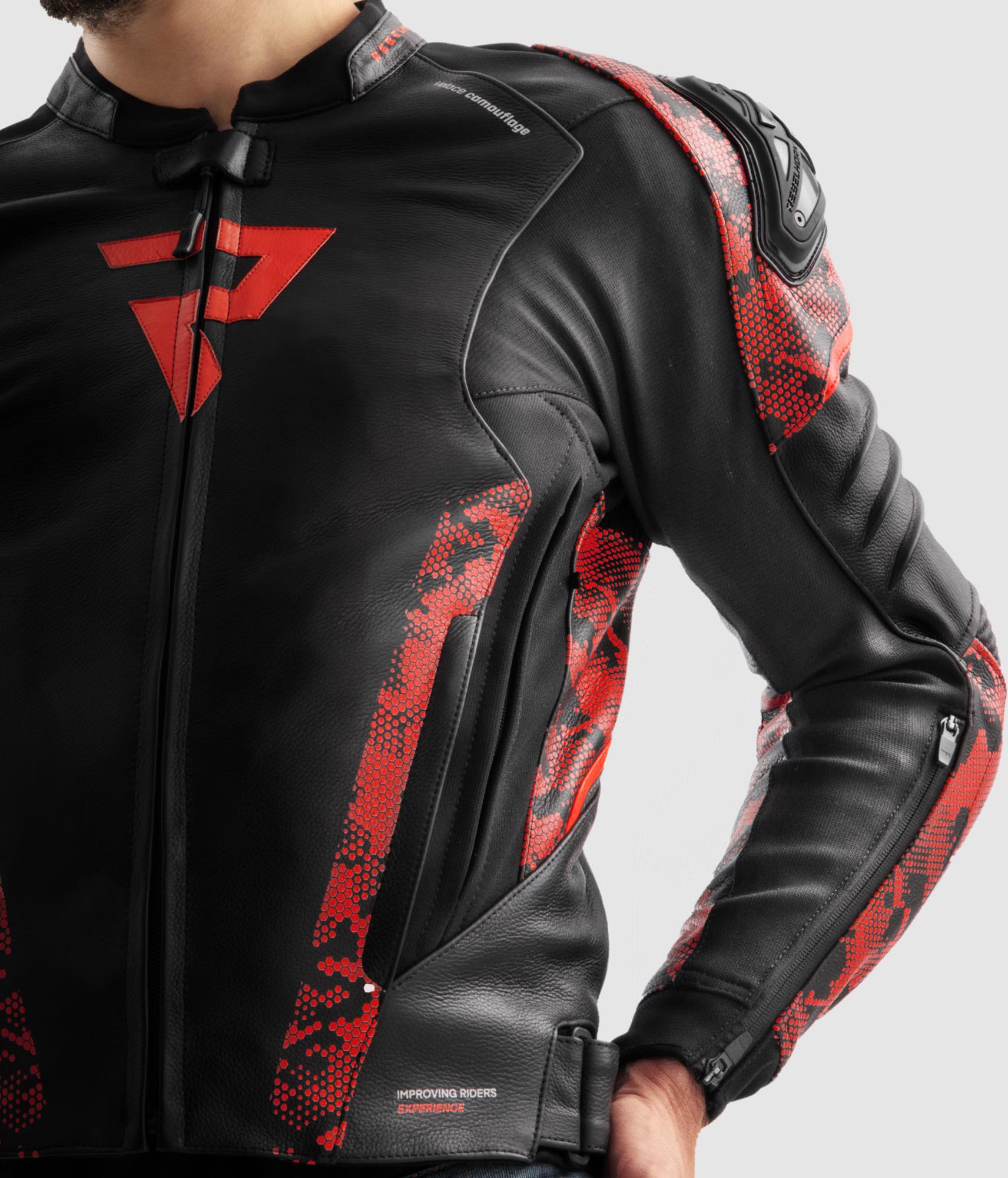 Rebelhorn Veloce Camo Motorcycle Leather Jacket black/red 48 Figure 9