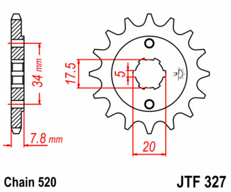 JT SPROCKETS Standard stål kedjehjul 327 - 520 Figur 3