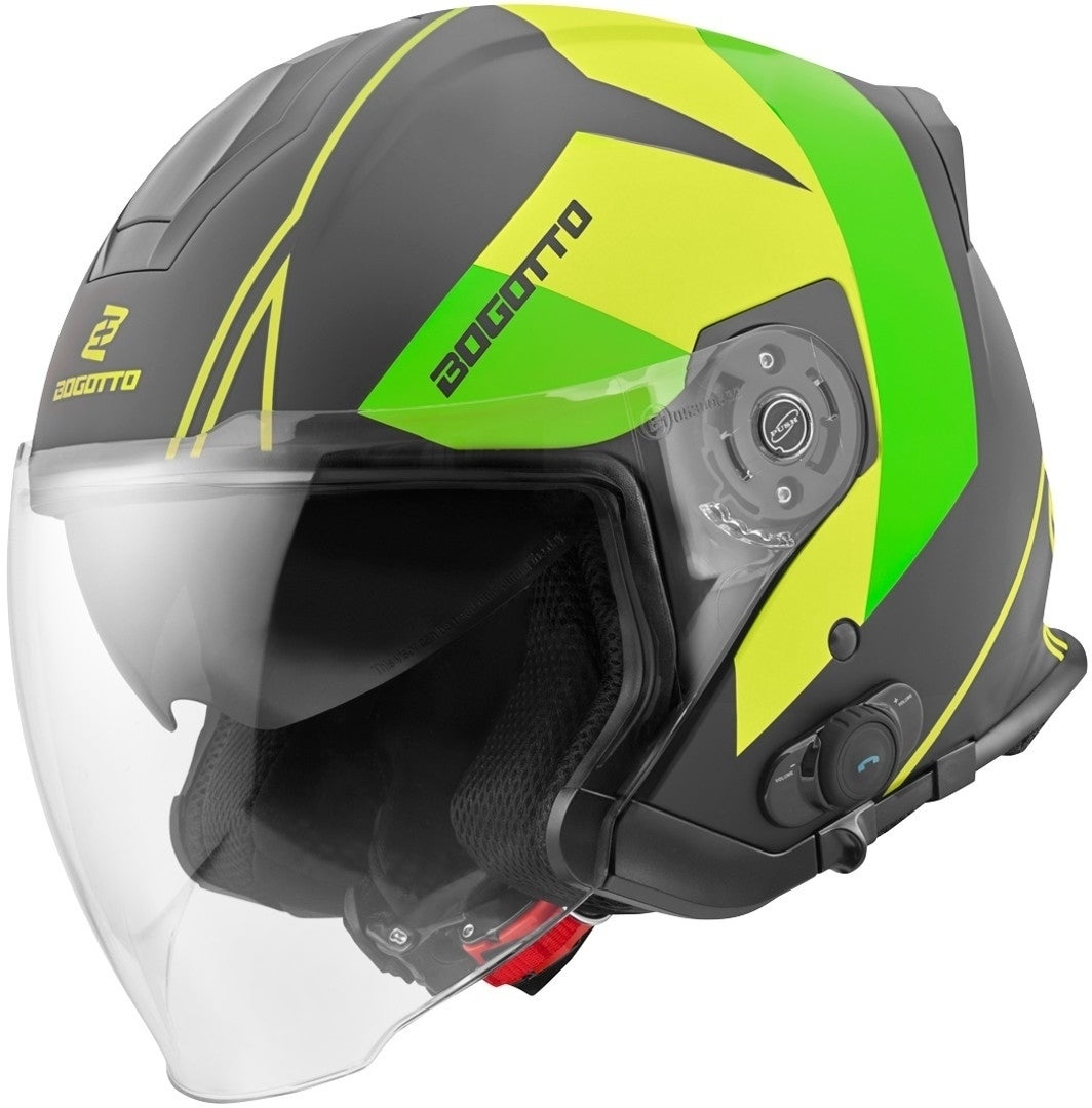 Bogotto Men's Black/Green V586 Detri Bt Bluetooth Jet Helmet