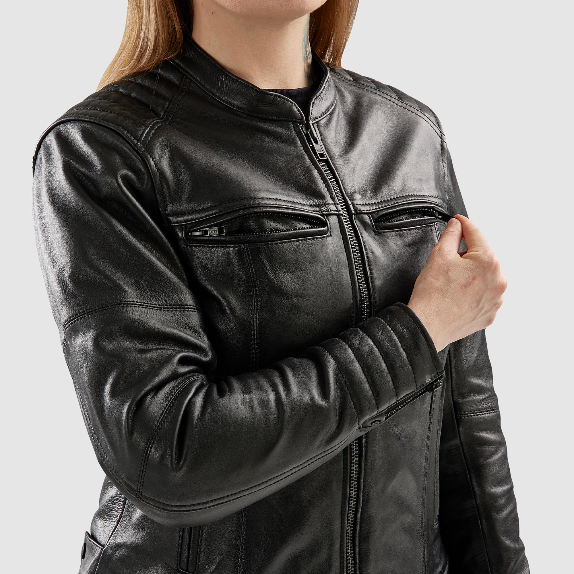 Side view of Rebelhorn Hunter 2 Ladies Motorcycle Leather Jacket