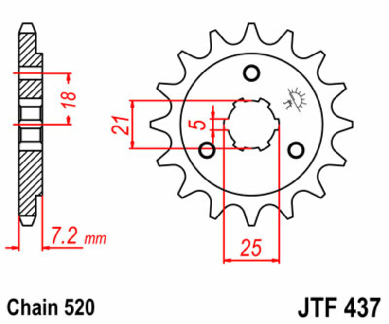 JT-DRIVHJUL Standard stålkedjehjul 437 - 520 Figur 3