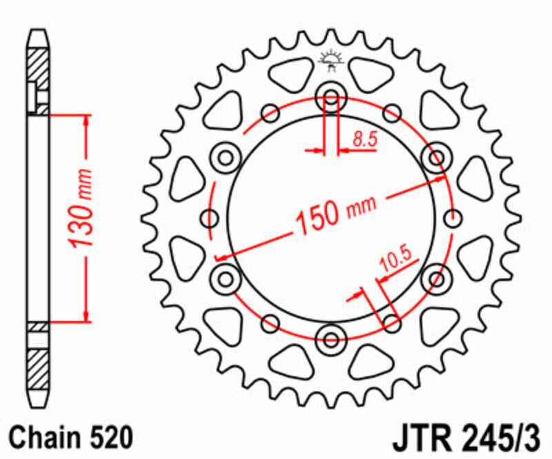 JT SPROCKETS Steel Standard Rear Sprocket 245/3 - 520 Figure 1