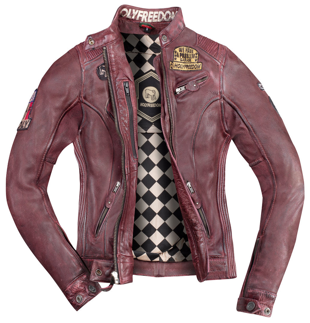 HolyFreedom Zero Damer Motorcykel Läderjacka Burgundrött XS Figur 2