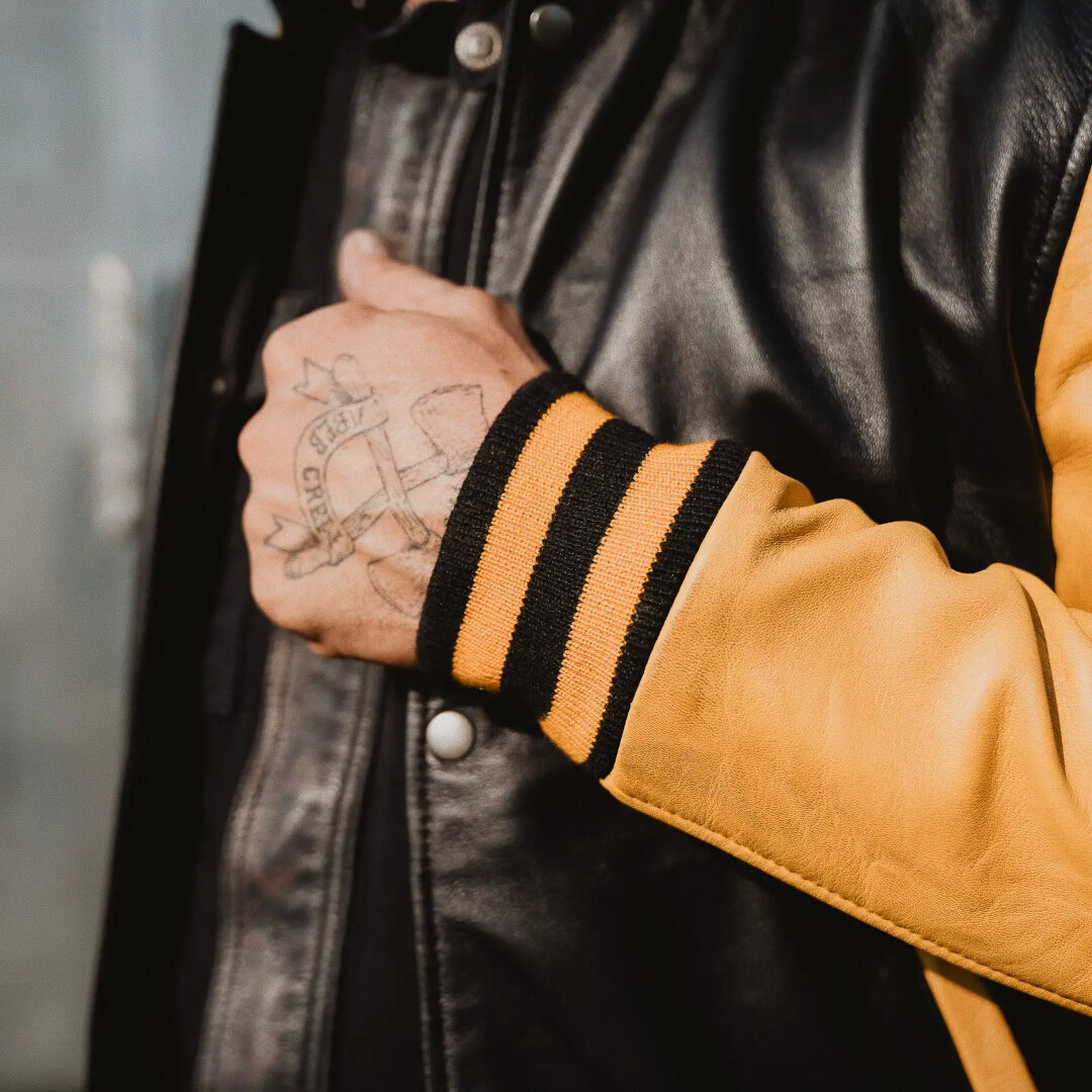 HolyFreedom Varsity College Leather Jacket black/yellow M Figure 4