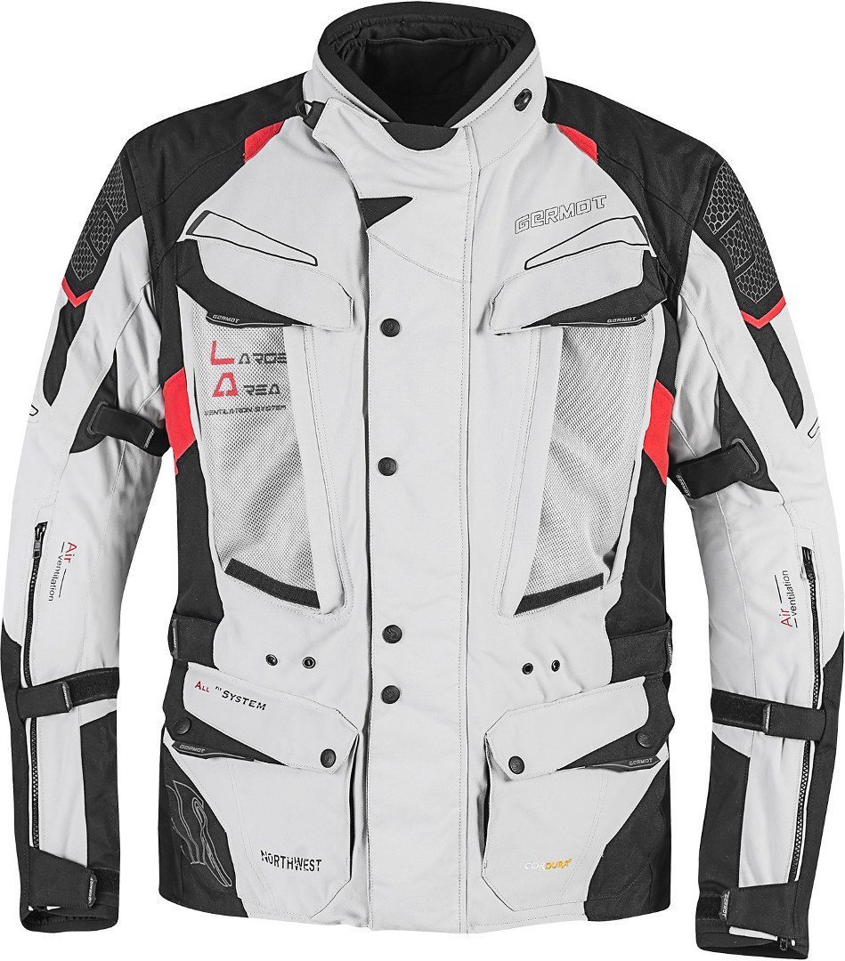 Germot NorthWest Motorrad Textiljacke hellgrau/schwarz/rot S Abbildung 1