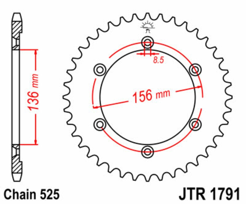 JTスプロケット 標準スチールクラウン 1791 - 525 図2