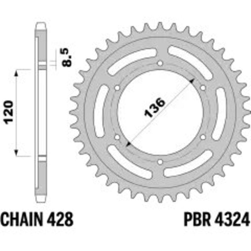 PBR Acciaio per pignoni posteriori Standard - 428 Figura 1
