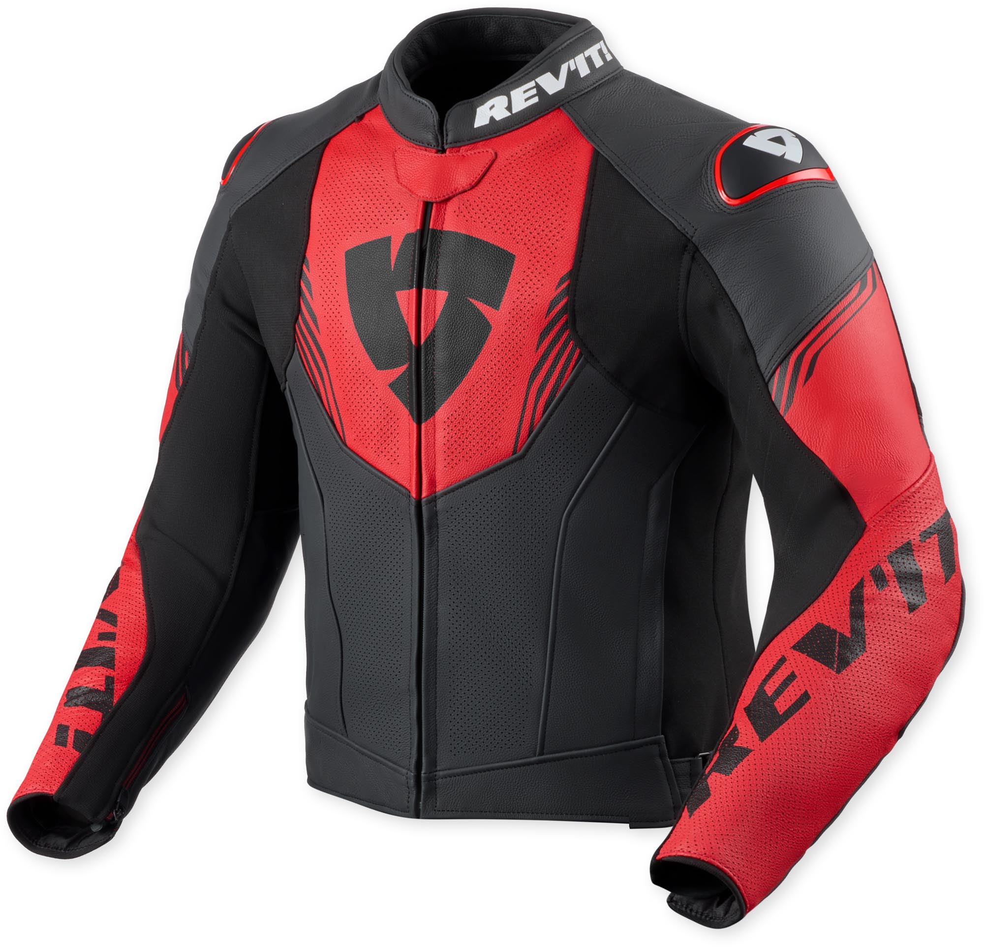 Revit Argon 3 Jaqueta de couro perfurada de motocicleta preto/neon-vermelho 54 Figura 1