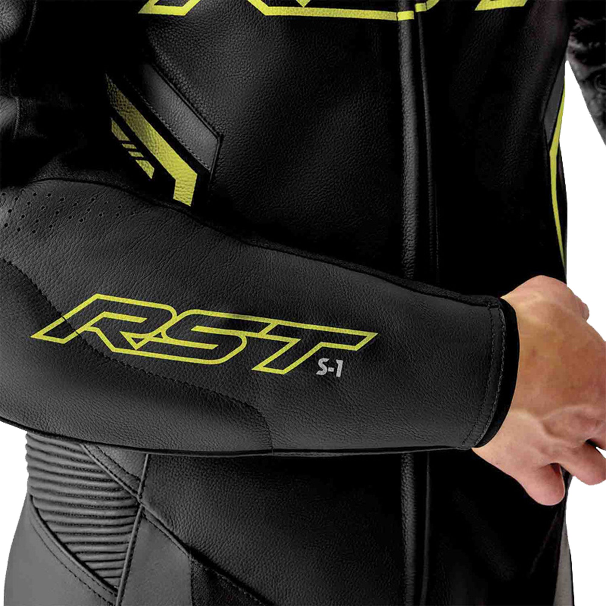 RST S1 D3O perforert ett-delt motorsykkelskinndrakt svart/neon/gult 60 Figur 4