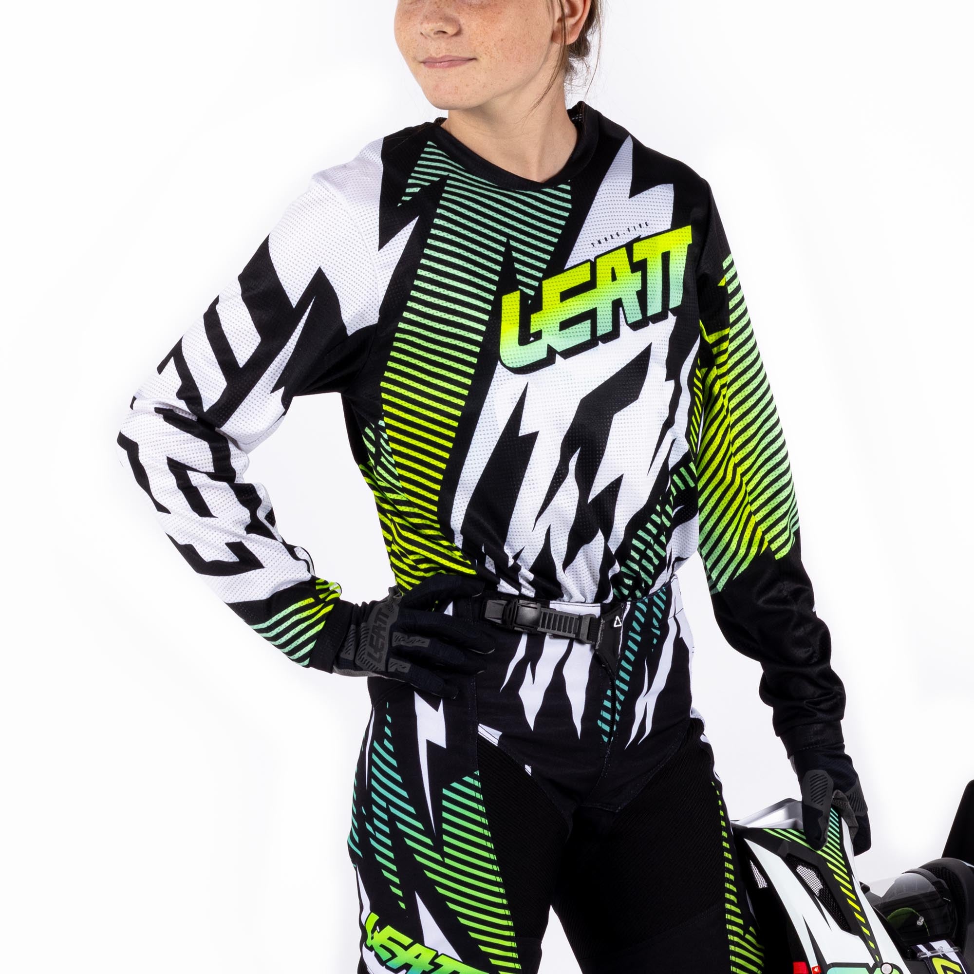 Leatt Moto Ride Kit 3.5 V26 Conjunto de Camisa e Calça de Motocross Juvenil branco/preto/verde L Figura 3