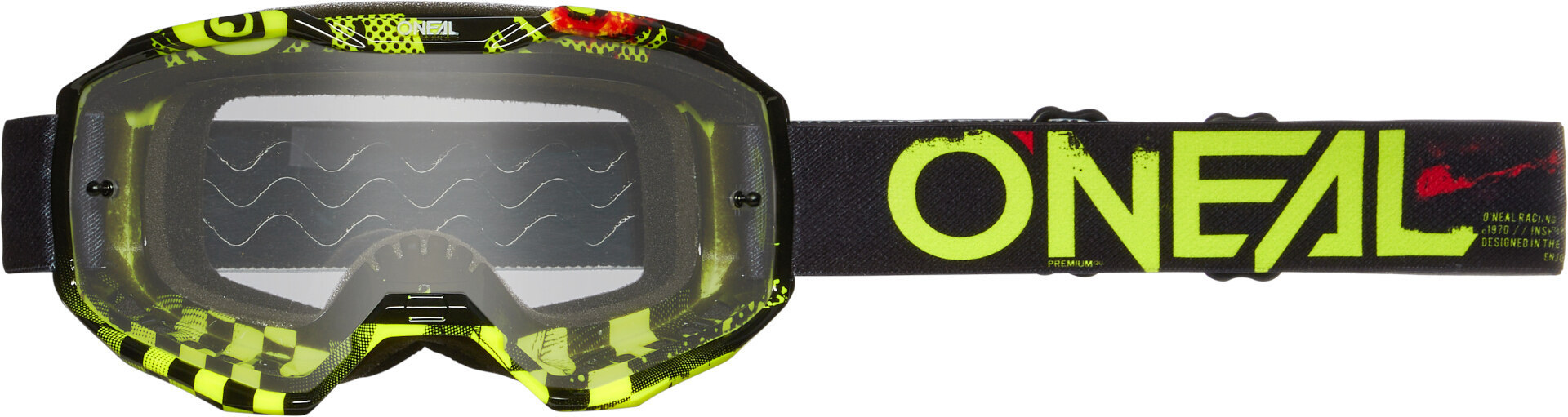 Oneal B-10 Attack Clear Ochelari de motocross negru/galben-neon Figura 1