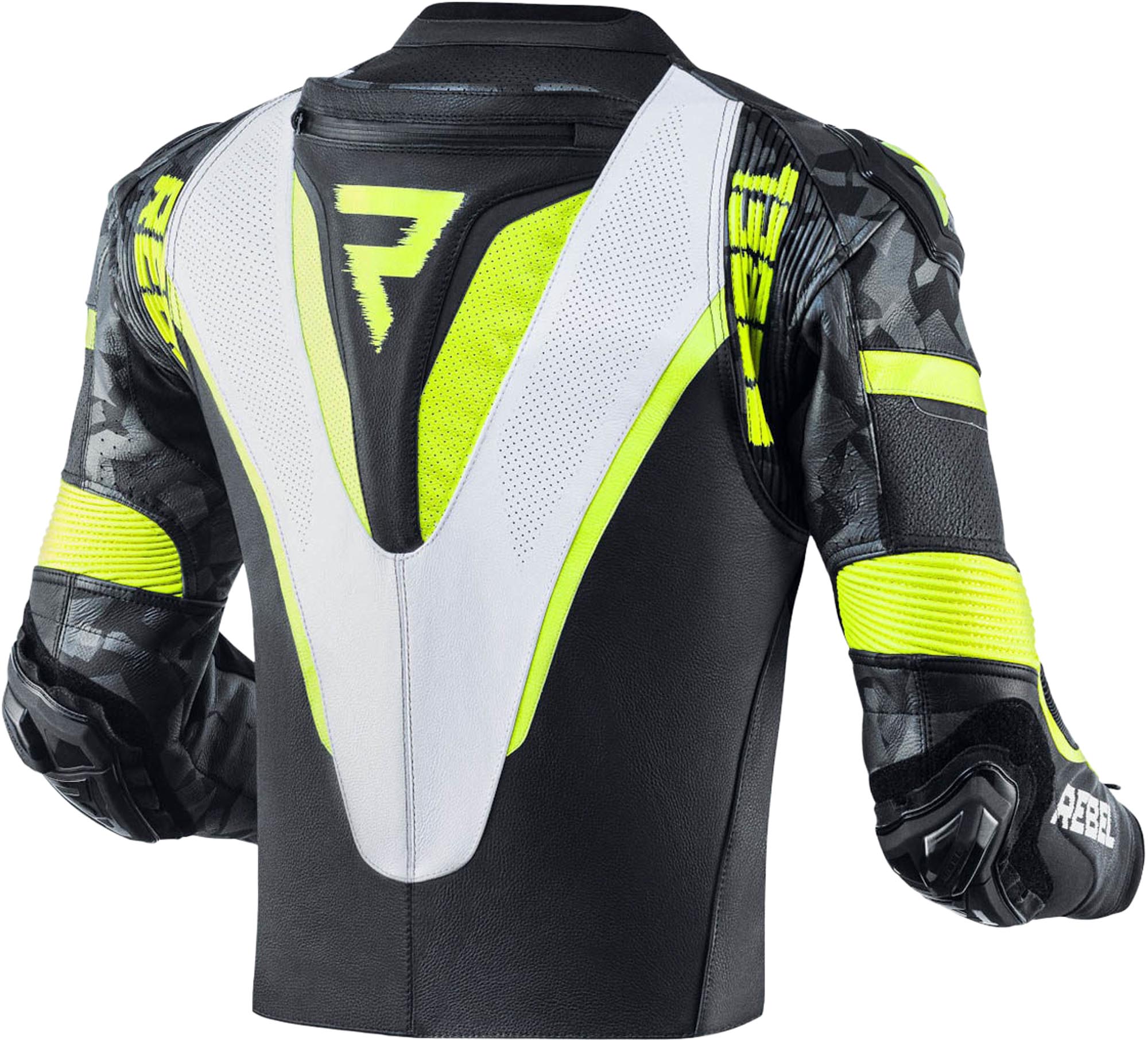 Rebelhorn Rebel Motorcykelskinnjacka svart/vit/gul 46 Figur 2