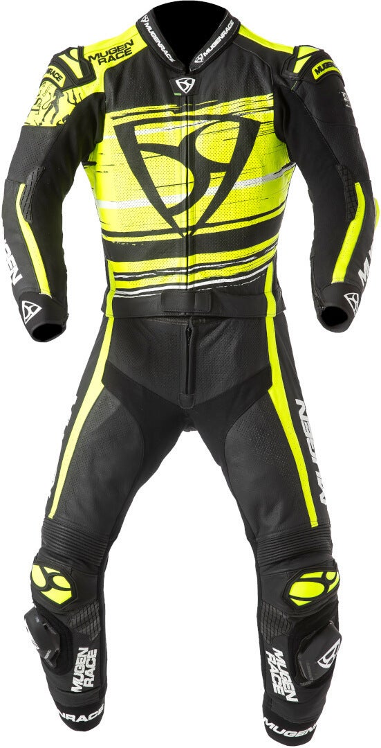 MUGENRACE RC-Max Due Combinaison en cuir de moto deux pièces perforée Noir/Blanc/Néon-jaune 54 Figure 1