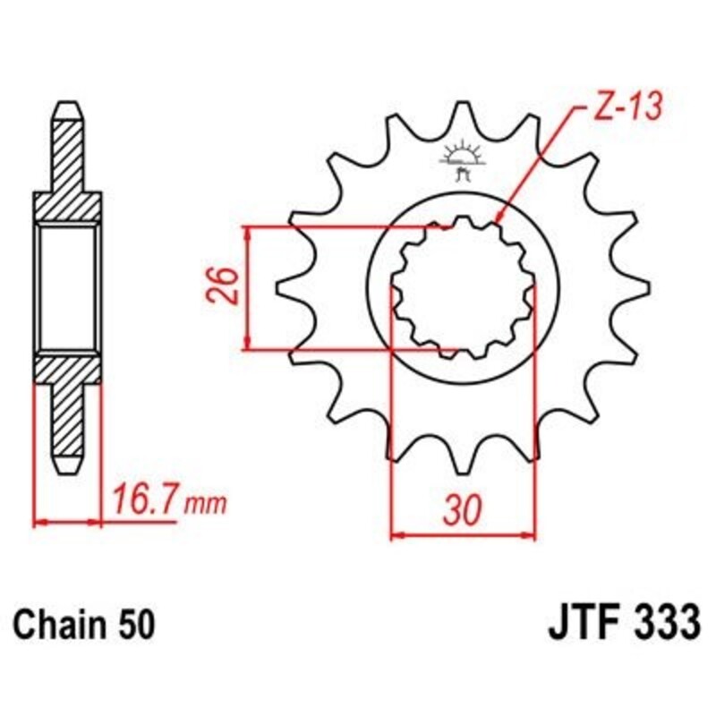 JT SPROCKETS Stål ljudfritt framdrev 333 - 530 Figur 2