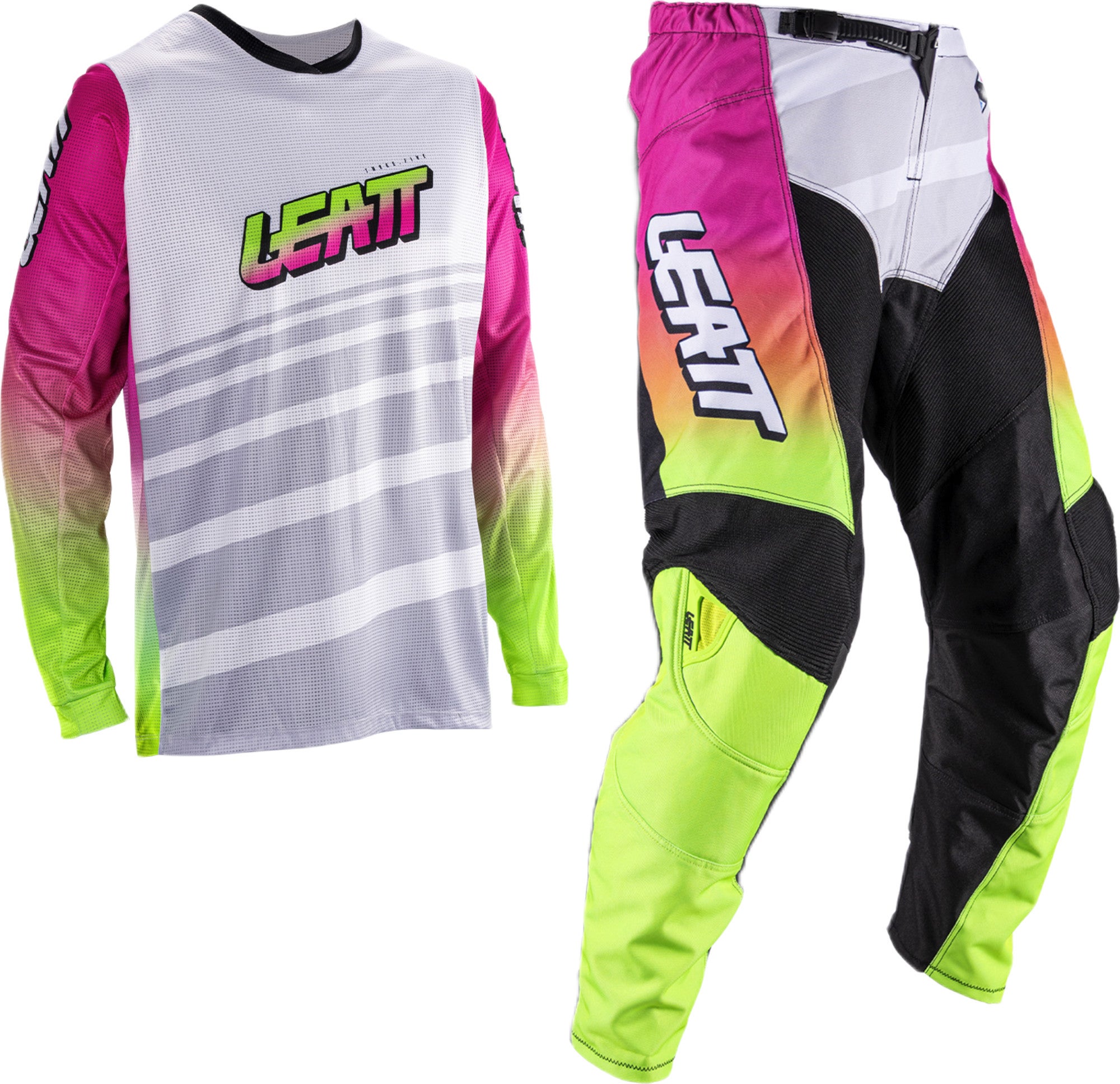 Leatt Moto Ride Kit 3.5 V26 Conjunto de camisa e calça de motocross branco/rosa/amarelo neon 2XL Figura 1