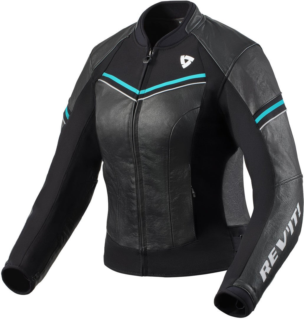 Revit Median Ladies Motorcycle Leather Jacket black/turquoise 44 Figure 1