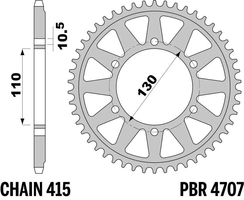 PBR Ultra-Light Aluminium Hard Anodized Rear Sprocket 4707 - 415 Figure 1