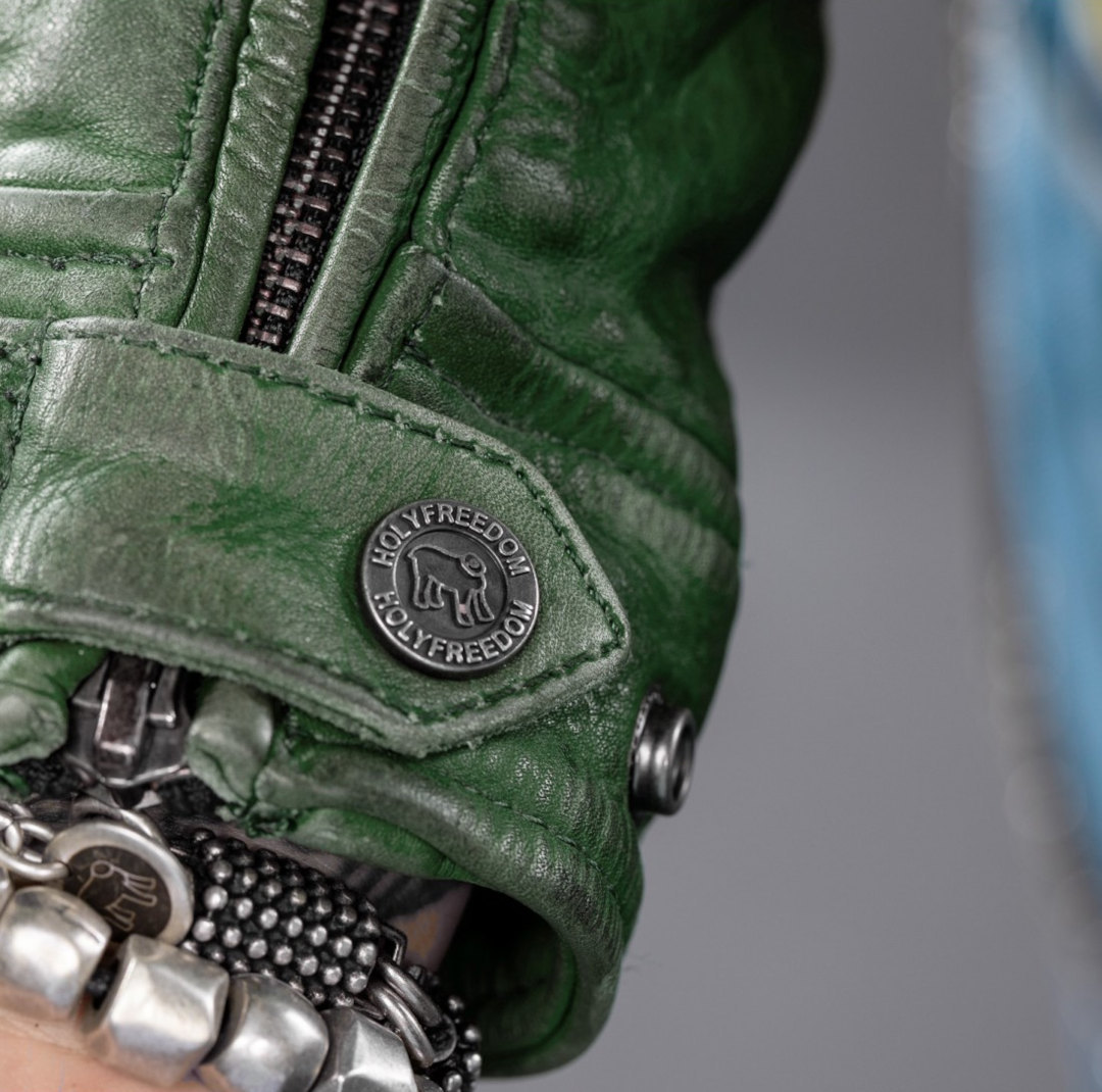HolyFreedom Zero Evolution Motorcycle Leather Jacket dark green L Figure 8