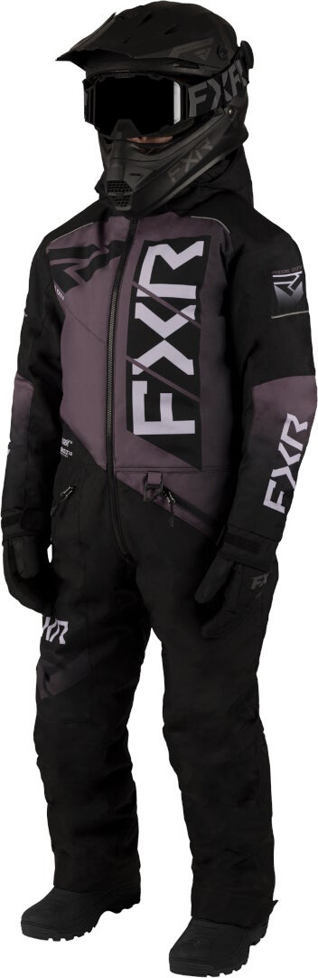 FXR Helium 2023 ユースワンピーススノーモービルスーツ 黒/紫 16 図1