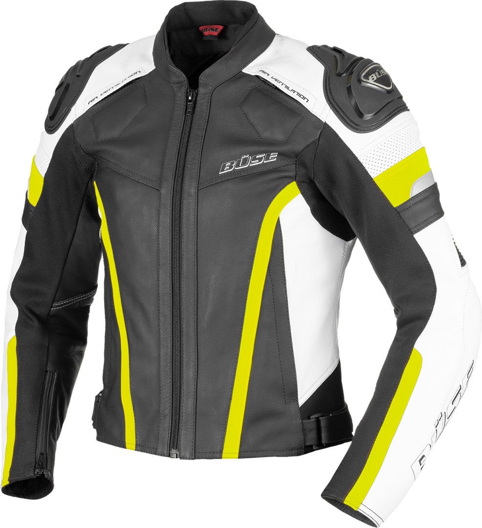 Büse Monza Ladies Motorcycle Leather Jacket black/white/yellow 42 Figure 1