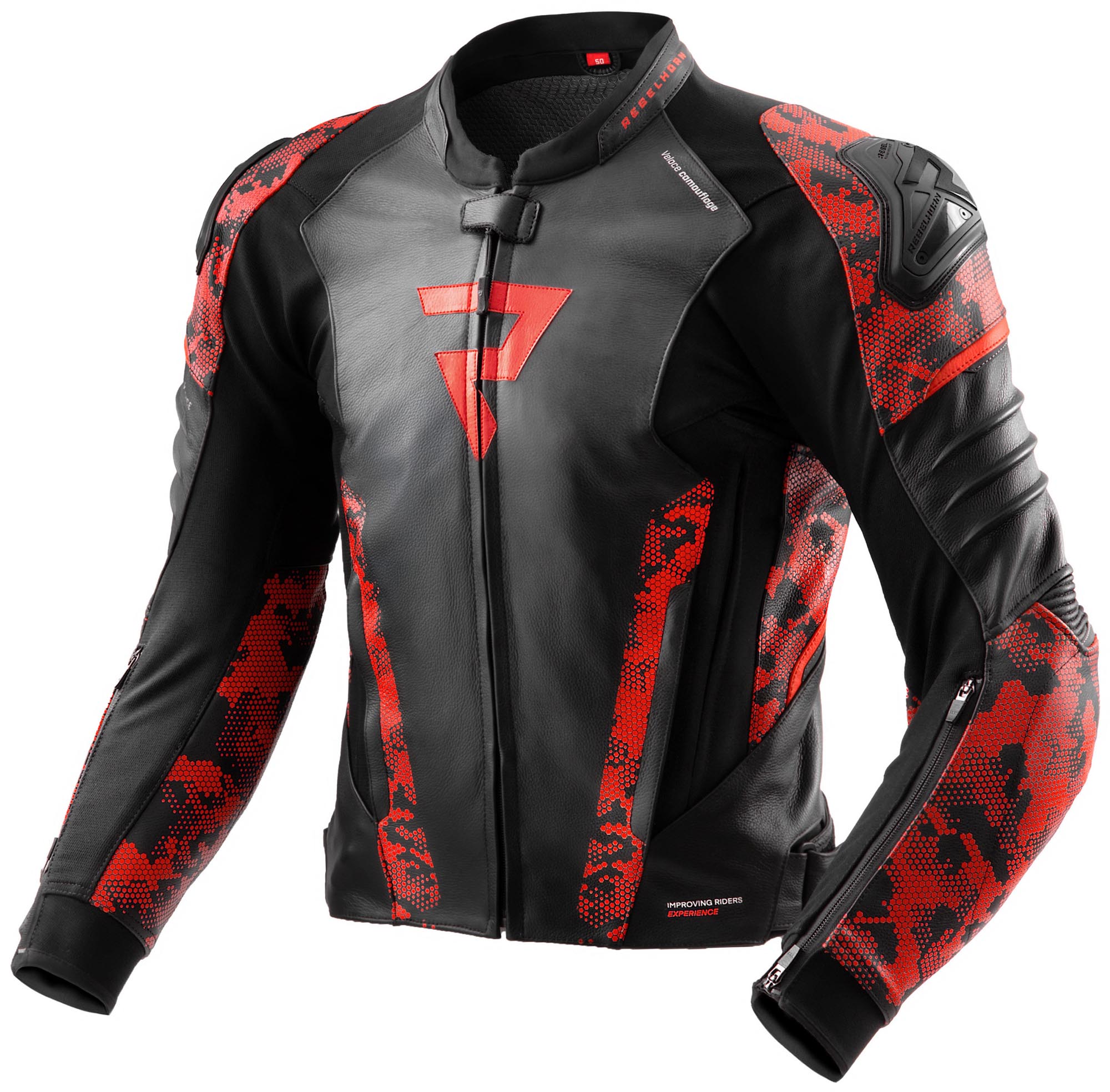 Rebelhorn Veloce Camo Motorcycle Leather Jacket black/red 50 Figure 1