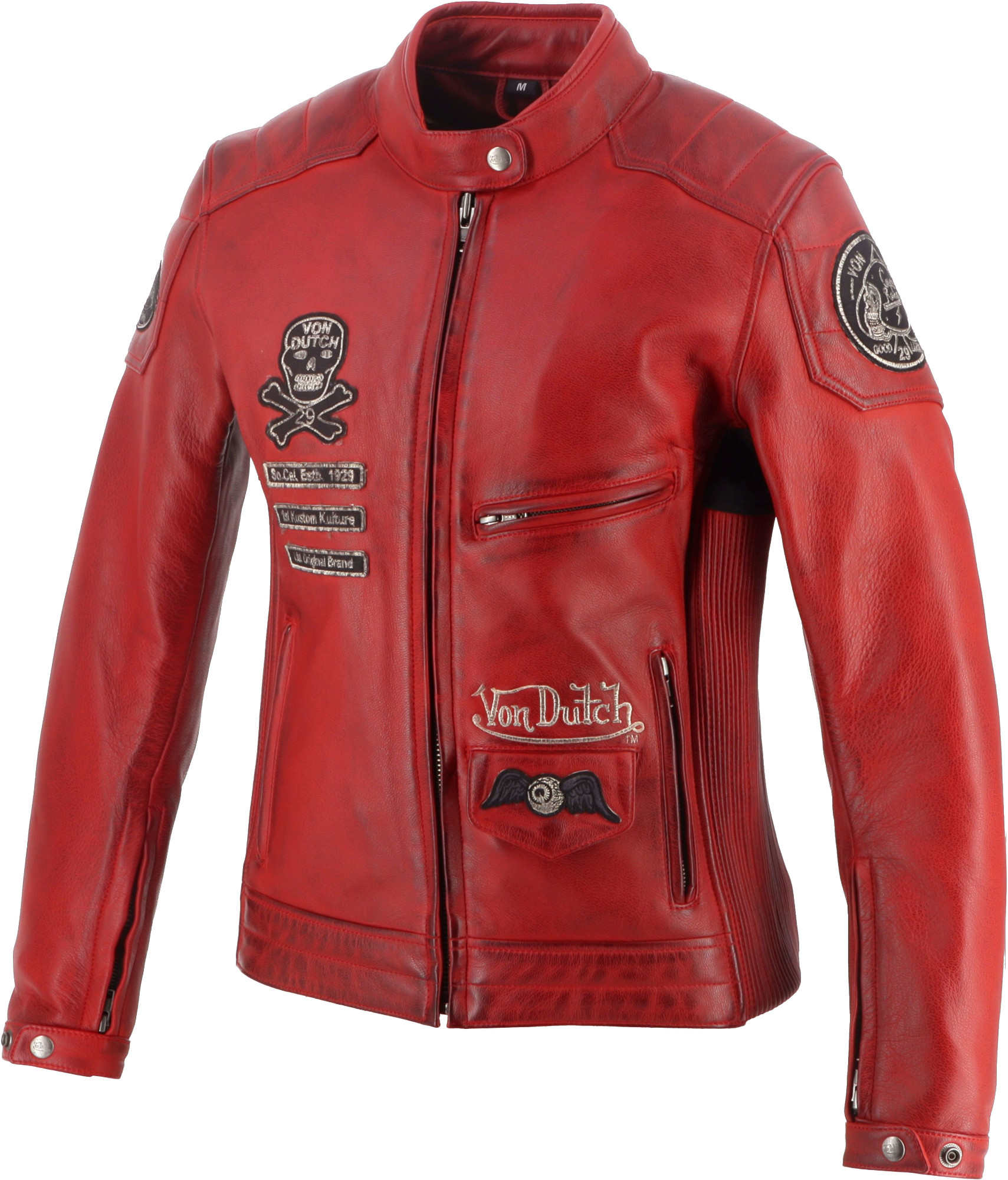 Von Dutch X Helstons Pretty Ladies Motorcycle Leather Jacket red M Figure 3