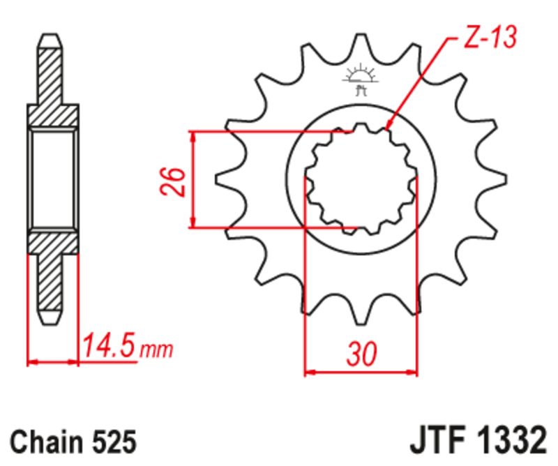 JT SPROCKETS Stålbullerfri främre kedjehjul - 525 Figur 1