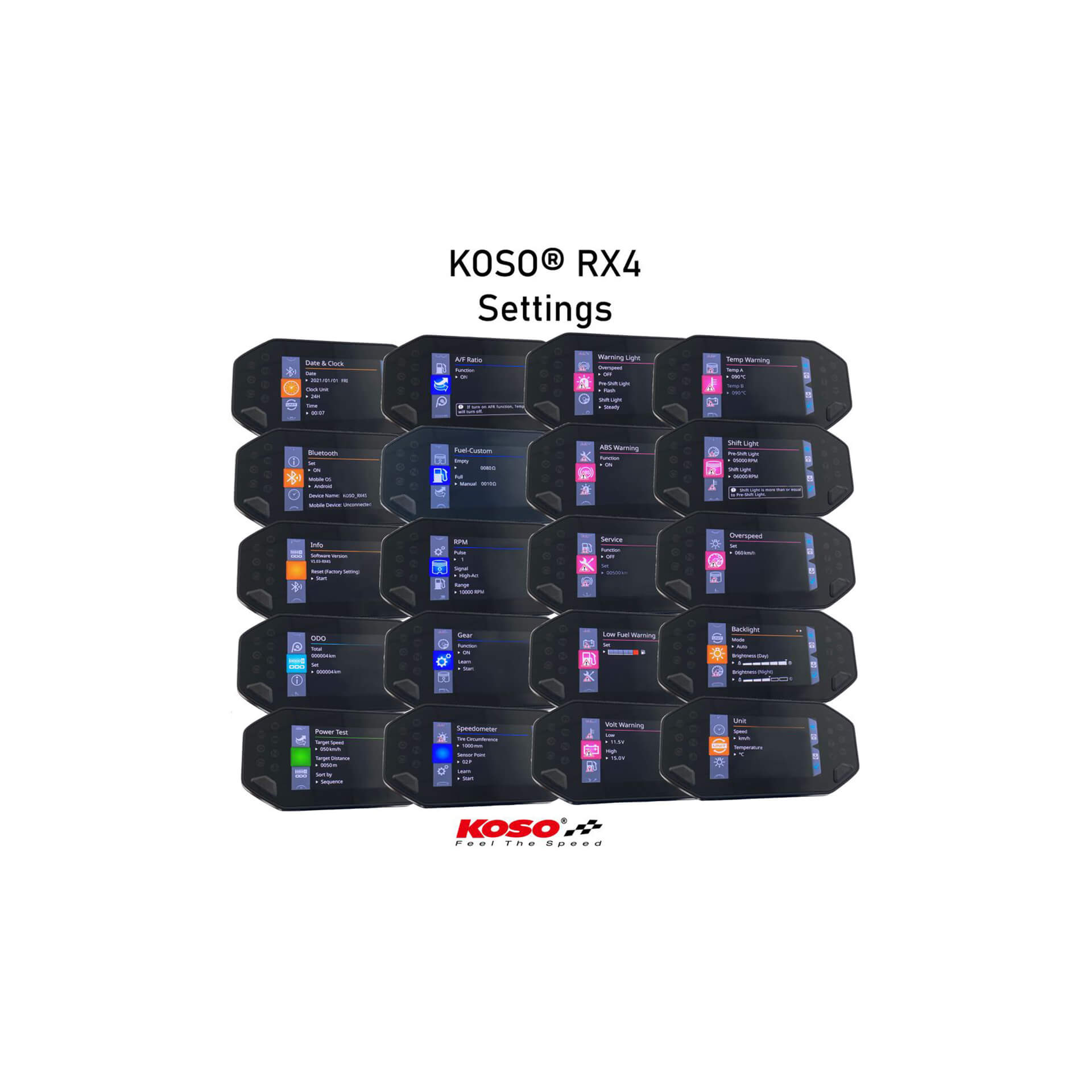 KOSO Digitales Multifunktions-Cockpit RX-4 für MT-07/09, XSR 700/900 Figura 4