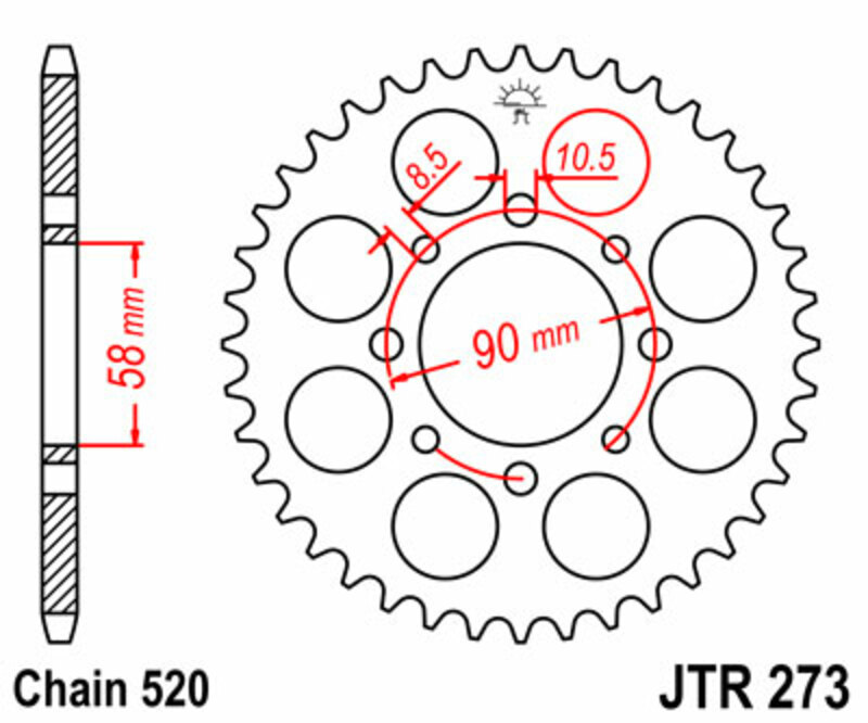 JT-DRIVHJUL Standard stålkrona 273 - 520 Figur 2