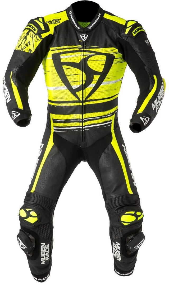 MUGENRACE RC-Max Uno perforated One Piece Motorcycle Leather Suit black/anthracite/neon-yellow 56 Figure 2