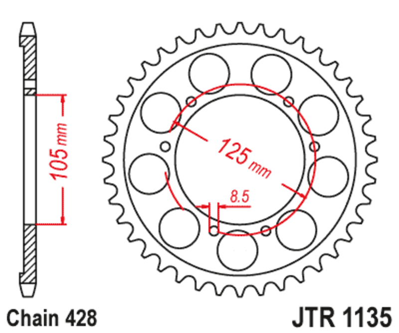 JT-DRIVHJUL Bakdrev stål standard - 428 Figur 2