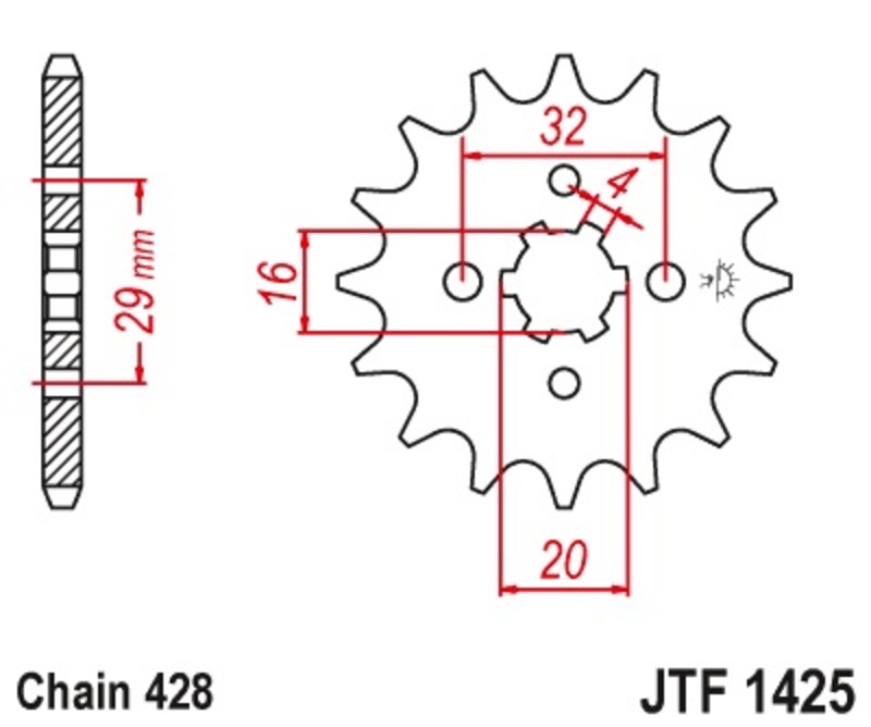 JT SPROCKETS Kedjehjul 15 tänder standardstål inte 428 typ 1425 Figur 3
