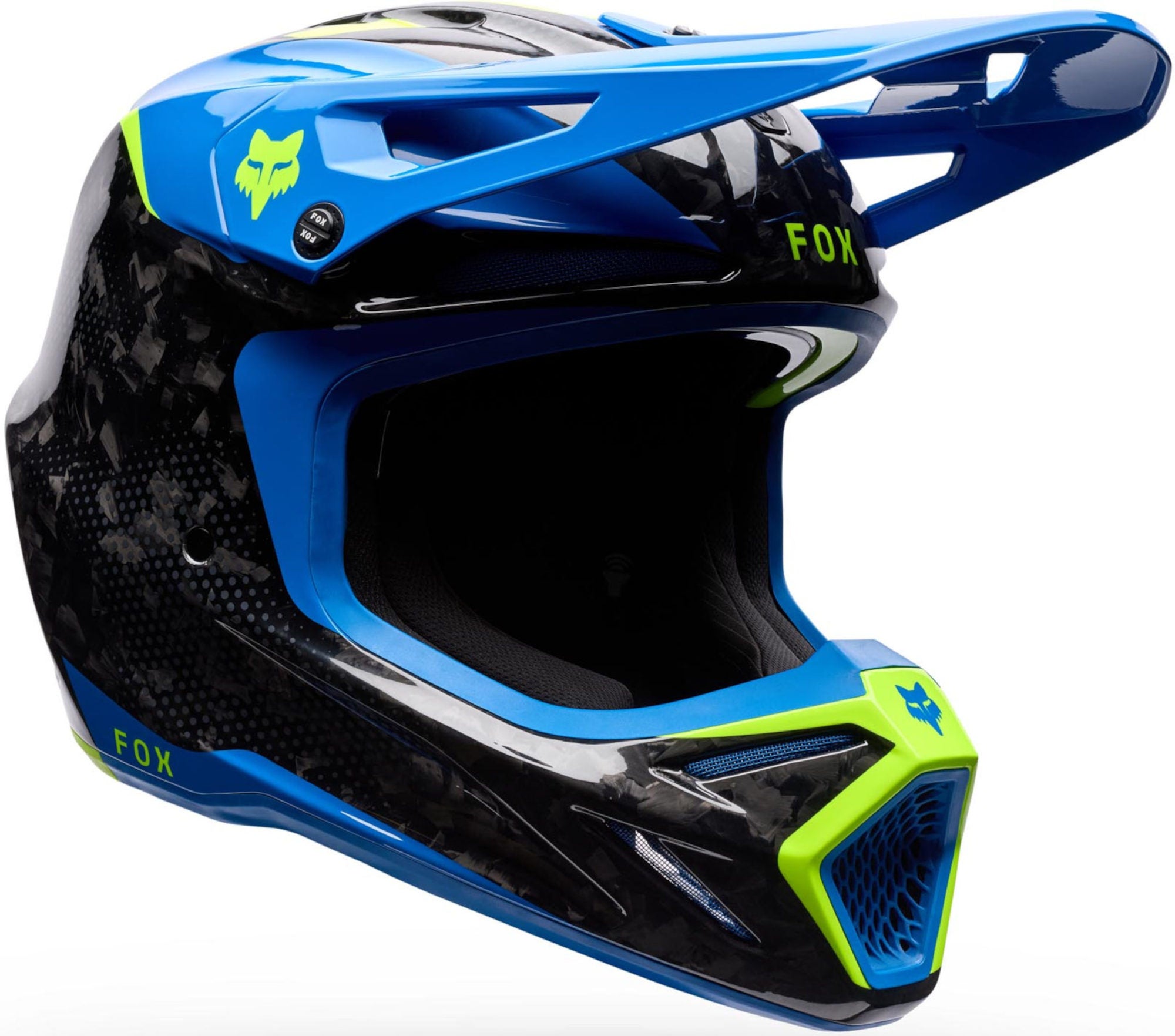FOX V3 RS Tactile Carbon Casque de motocross bleu/jaune/noir XL Figure 1