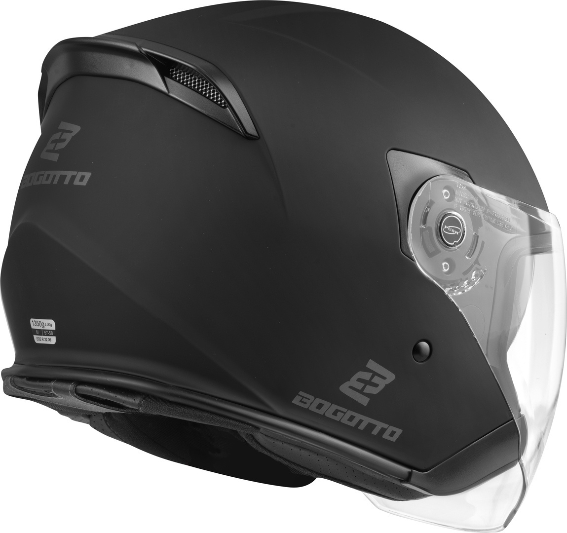 Bogotto H586 BT Solid Bluetooth Jet Helm Black Matt M Figuur 2
