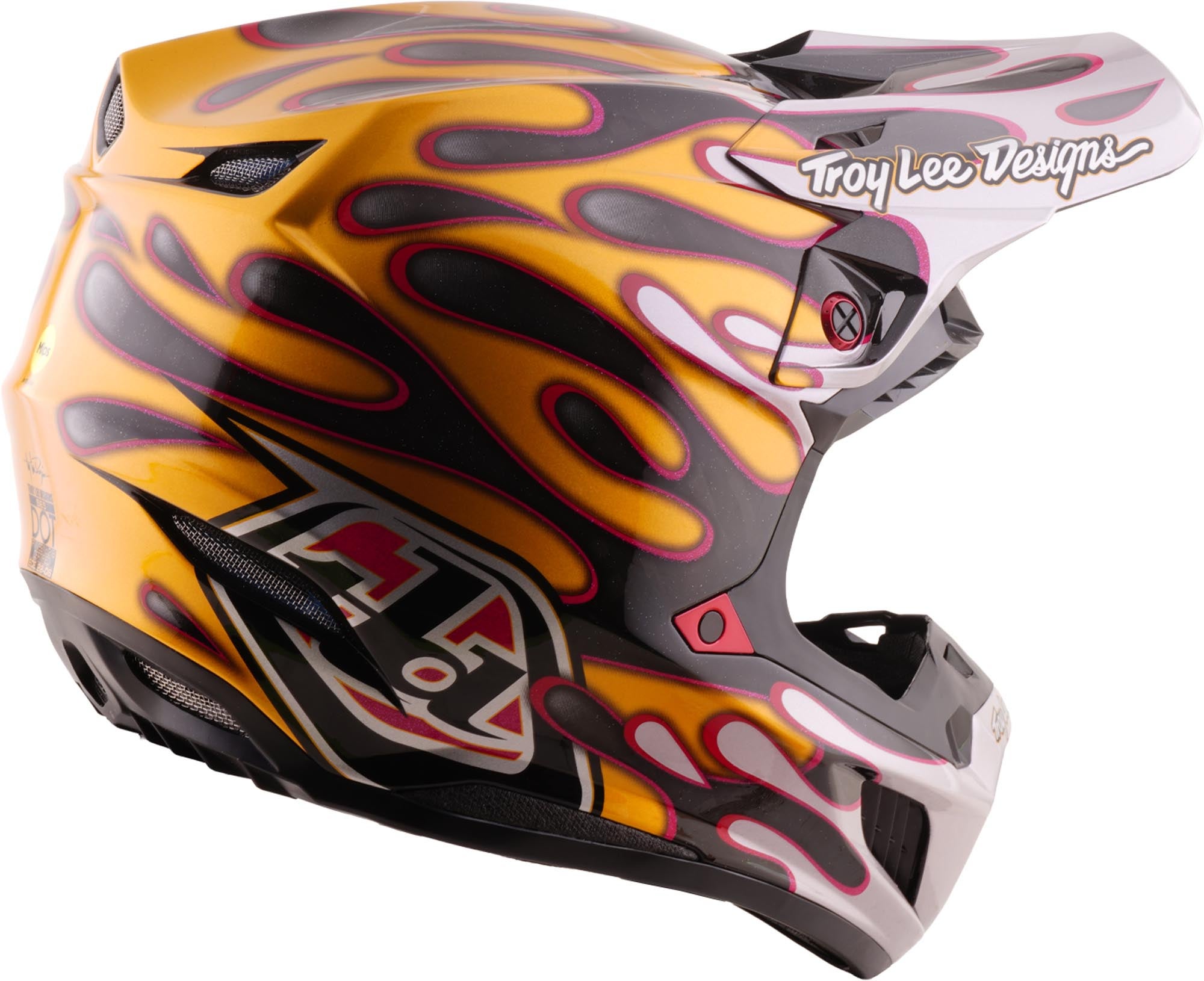 Side view of Troy Lee Designs SE5 Carbon MIPS Overspray Motocross Helmet