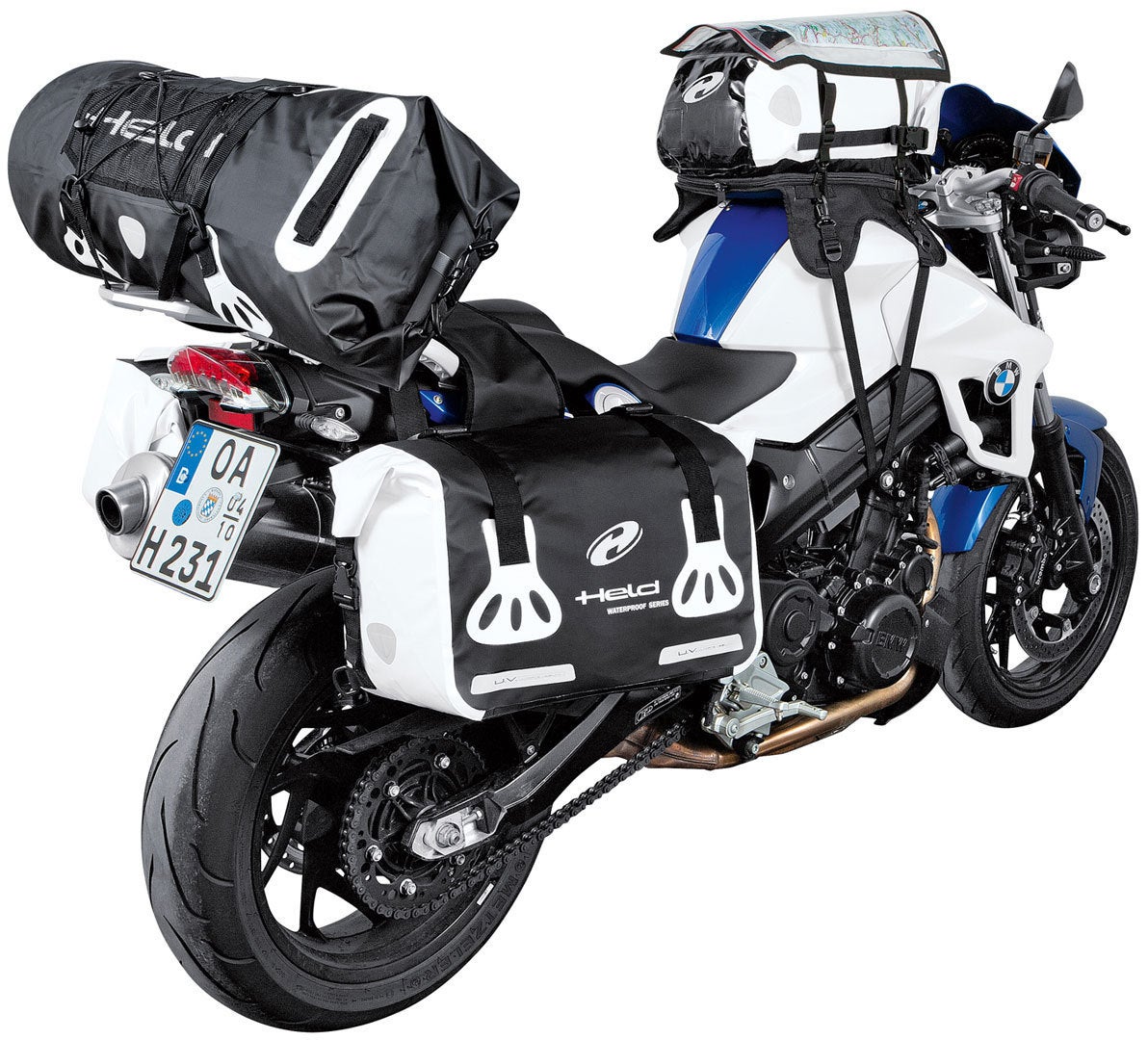 Side view of Held Roll-Bag Luggage Bag