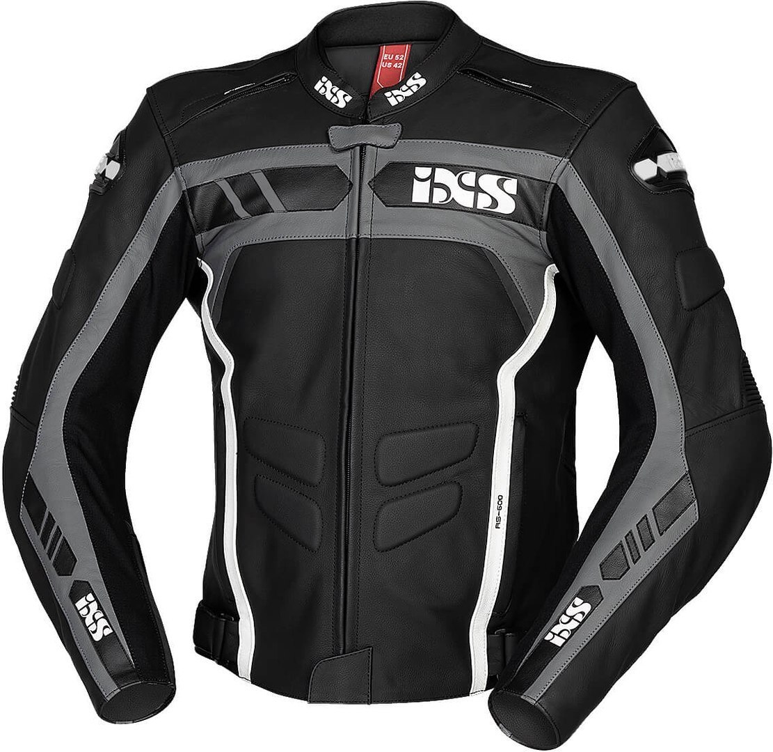 IXS Sport RS-600 1.0 Motorcycle Leather Jacket black/grey/white 52 Figure 1