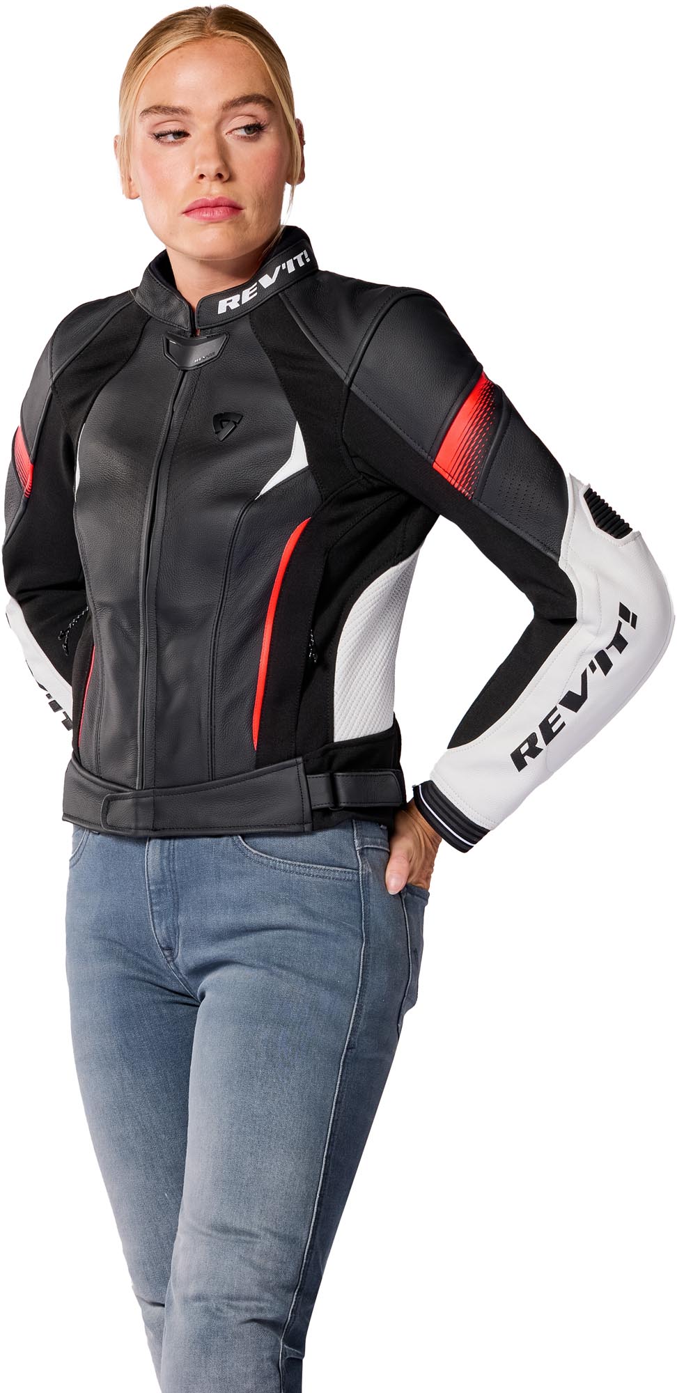 Side view of Revit Xena 4 Ladies Motorcycle Leather Jacket