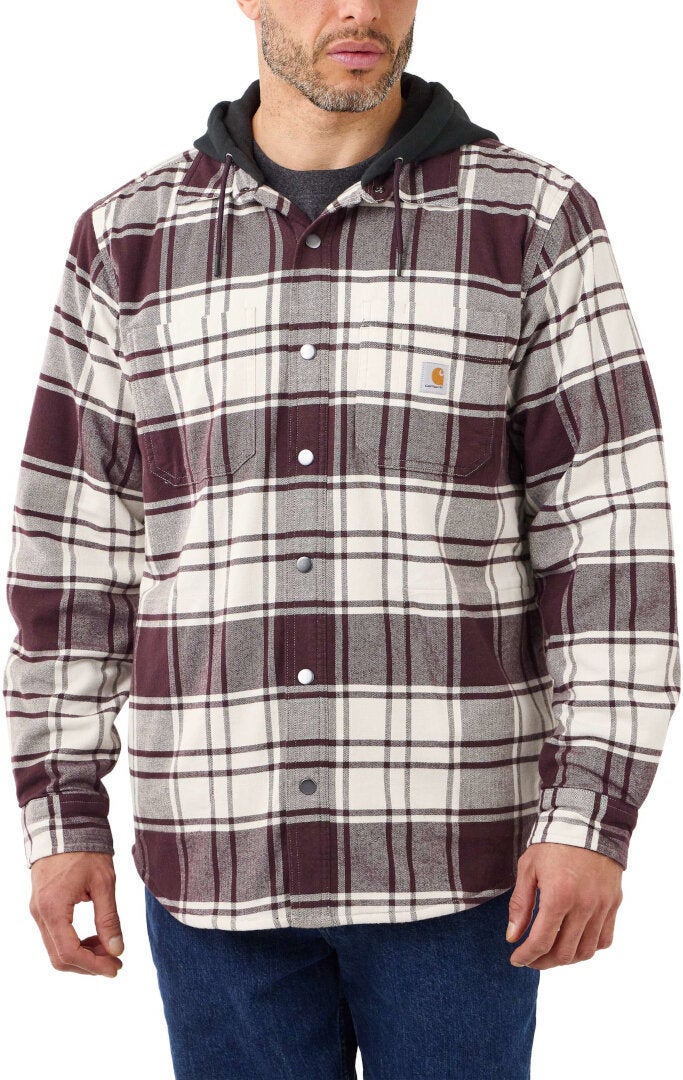 Carhartt Flannel Fleece Lined Hooded Shirt white L Figure 2