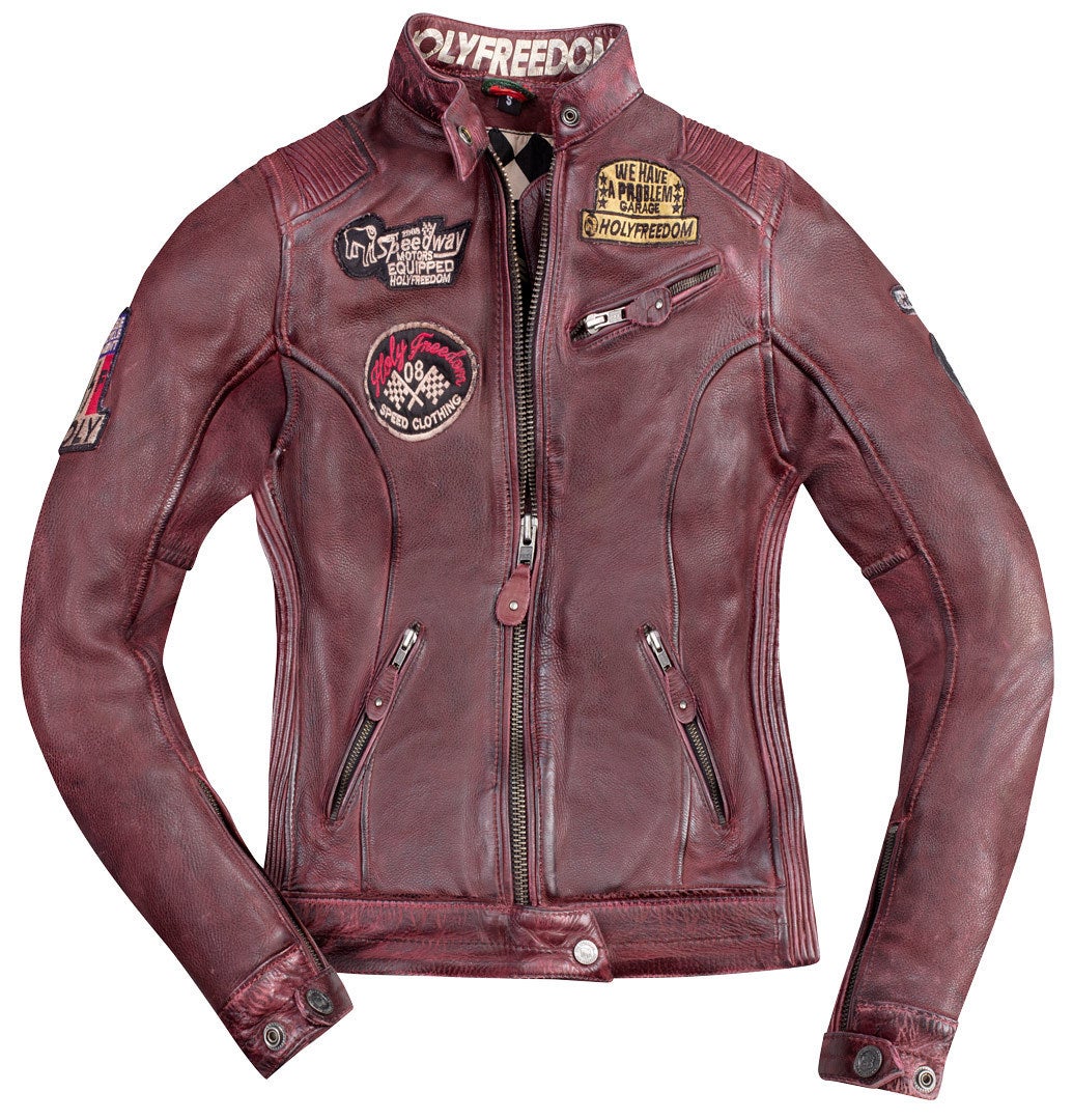 HolyFreedom Zero Dames Motorfiets Lederen Jas Bordeauxrood 3XL Figuur 1