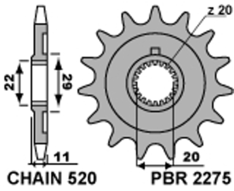 PBR Pinionul Standard din oțel față 2275 - 520 Figura 2
