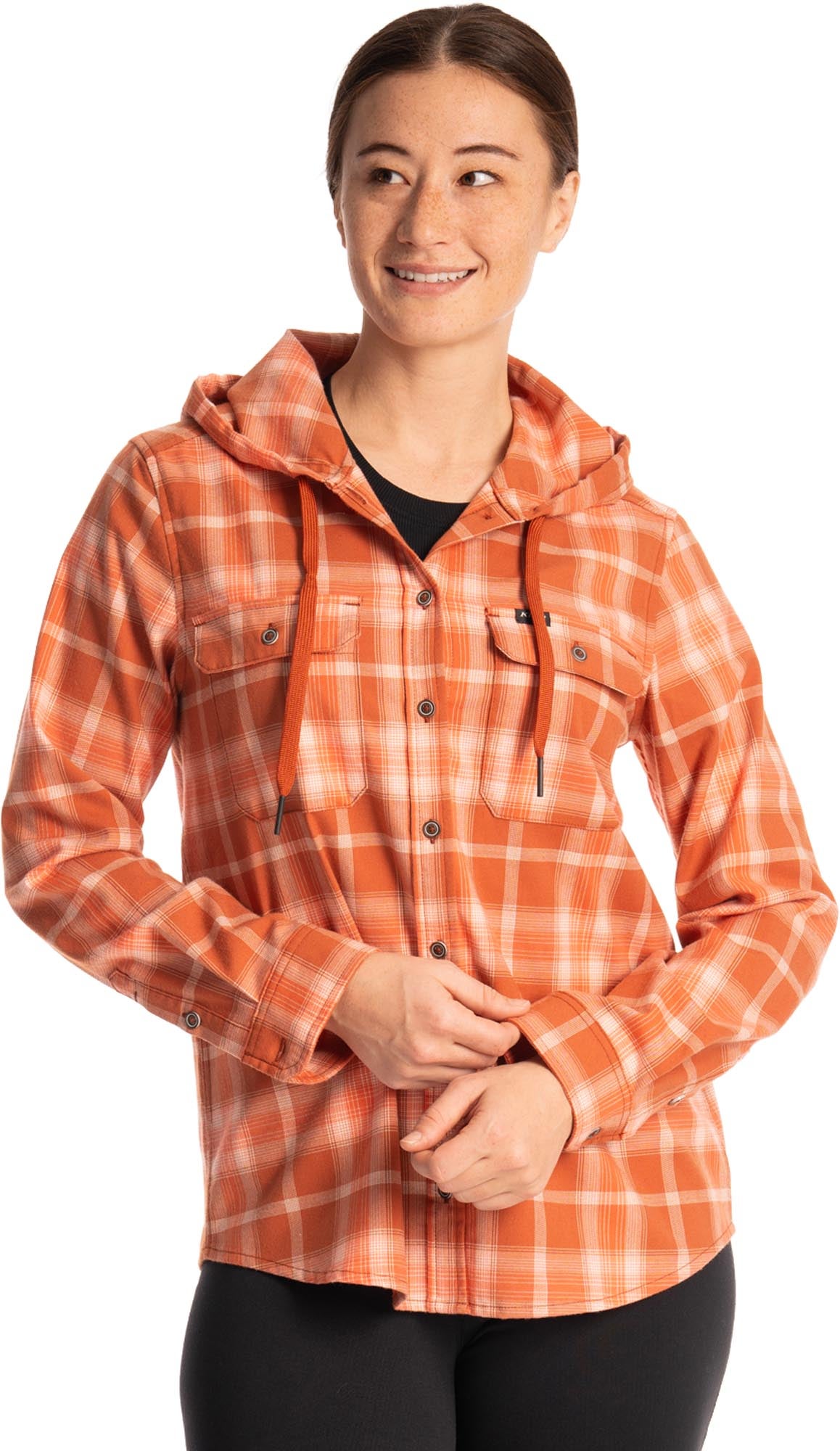 Side view of Klim Ginny Mountain Stretch Ladies Flannel Hoodie