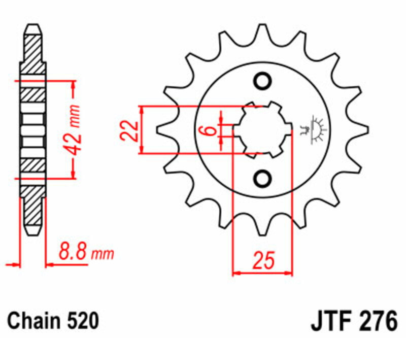 JT-DRIVHJUL Standard stål kedjehjul 276 - 520 Figur 3