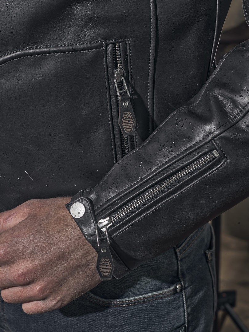 Side view of Segura Lewis Motorcycle Leather Jacket