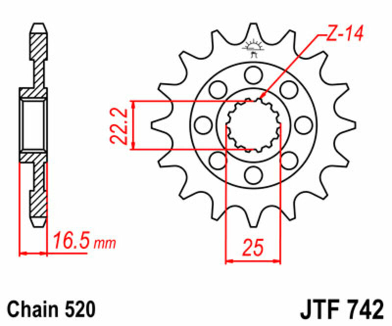 JT-DRIVHJUL Standard stålkedjehjul 742 - 520 Figur 2